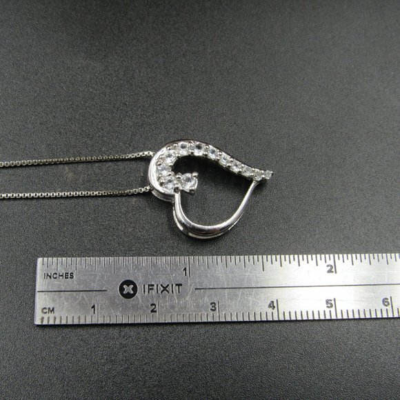 18" Sterling Silver Very Light Aquamarine Heart Pendant Necklace Vintage - Picture 6 of 7